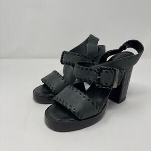 John Fluevog Tuggawar Hopscotch Black Strappy Heels (6.5)